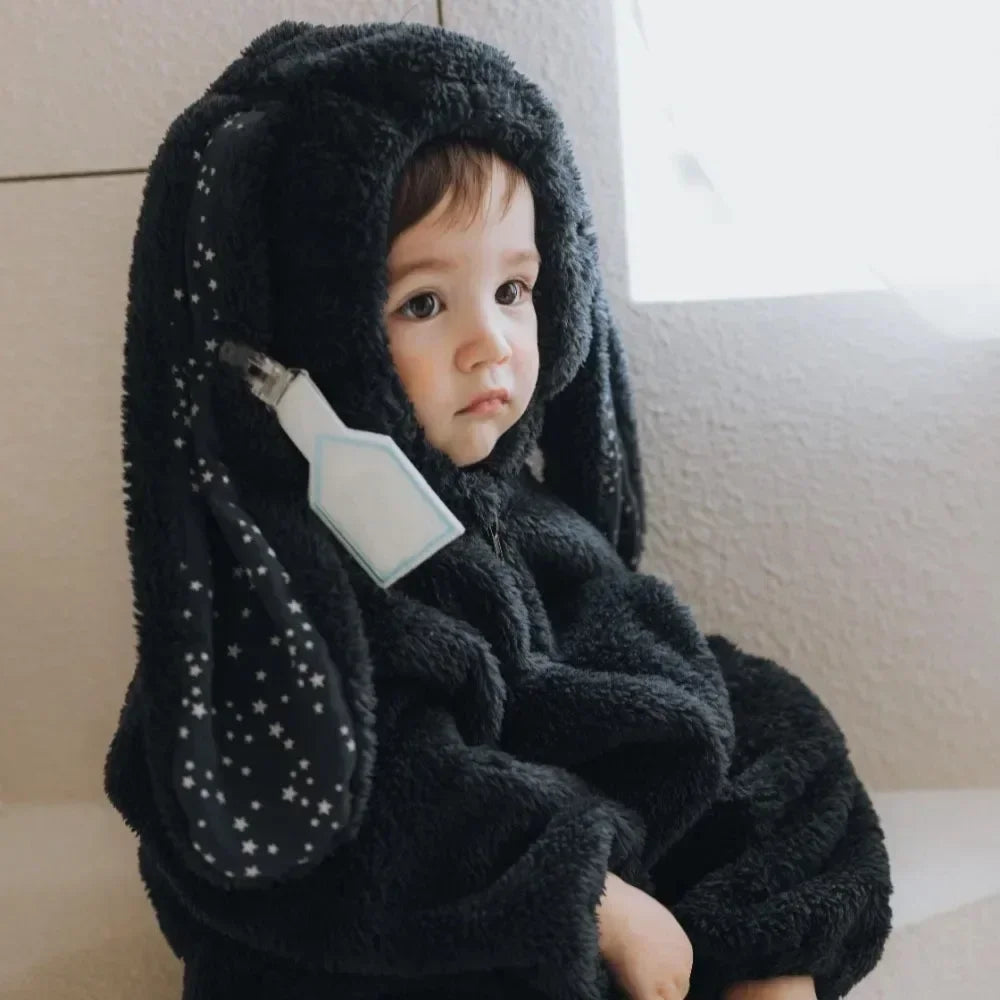 Winter Winter  Baby Romper Boys Girls Zipper Newborn Jumpsuit Cute Hooded Rabbit Pajamas Baby Girl Clothes 1-2 Years
