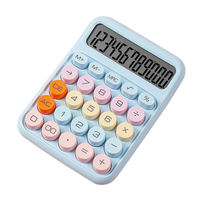 Mechanical Calculator 12 Digit Large LCD Display Big Round Button Cute Candy Colored Calculator Suitable for Office School Home