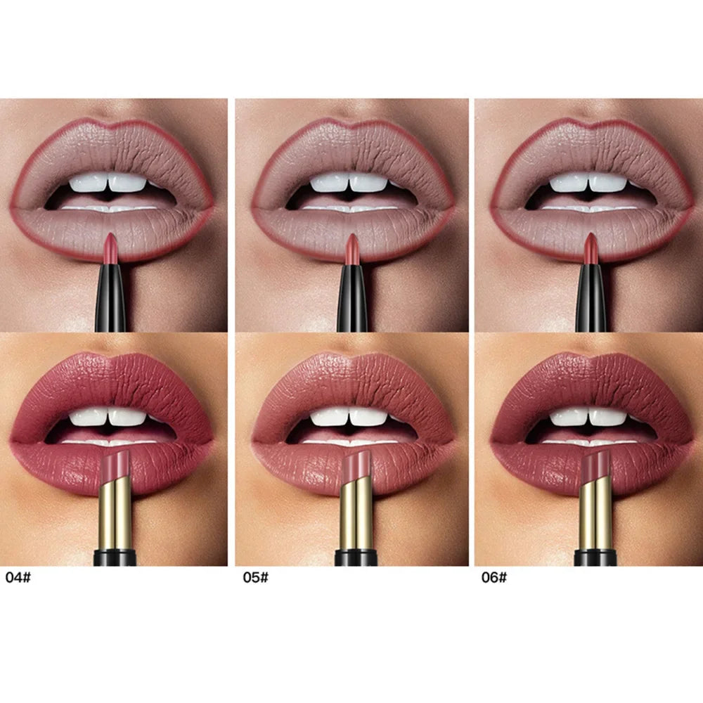 Matte Smooth Lipstick Sexy Soft Matte Red Purple Lipstick Crayon Carving Lip Contours Lip Liner Pencil Double Head Lipsticks