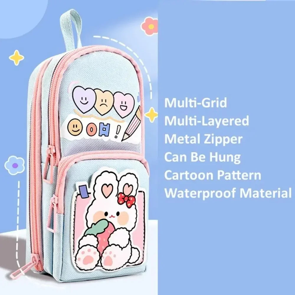 3Layer 6 Pockets Large Capacity Schoolbag shape Pencil Case Pencil Bag Aesthetic Stationery Holder Bag Girls Zipper Pencil Pouch