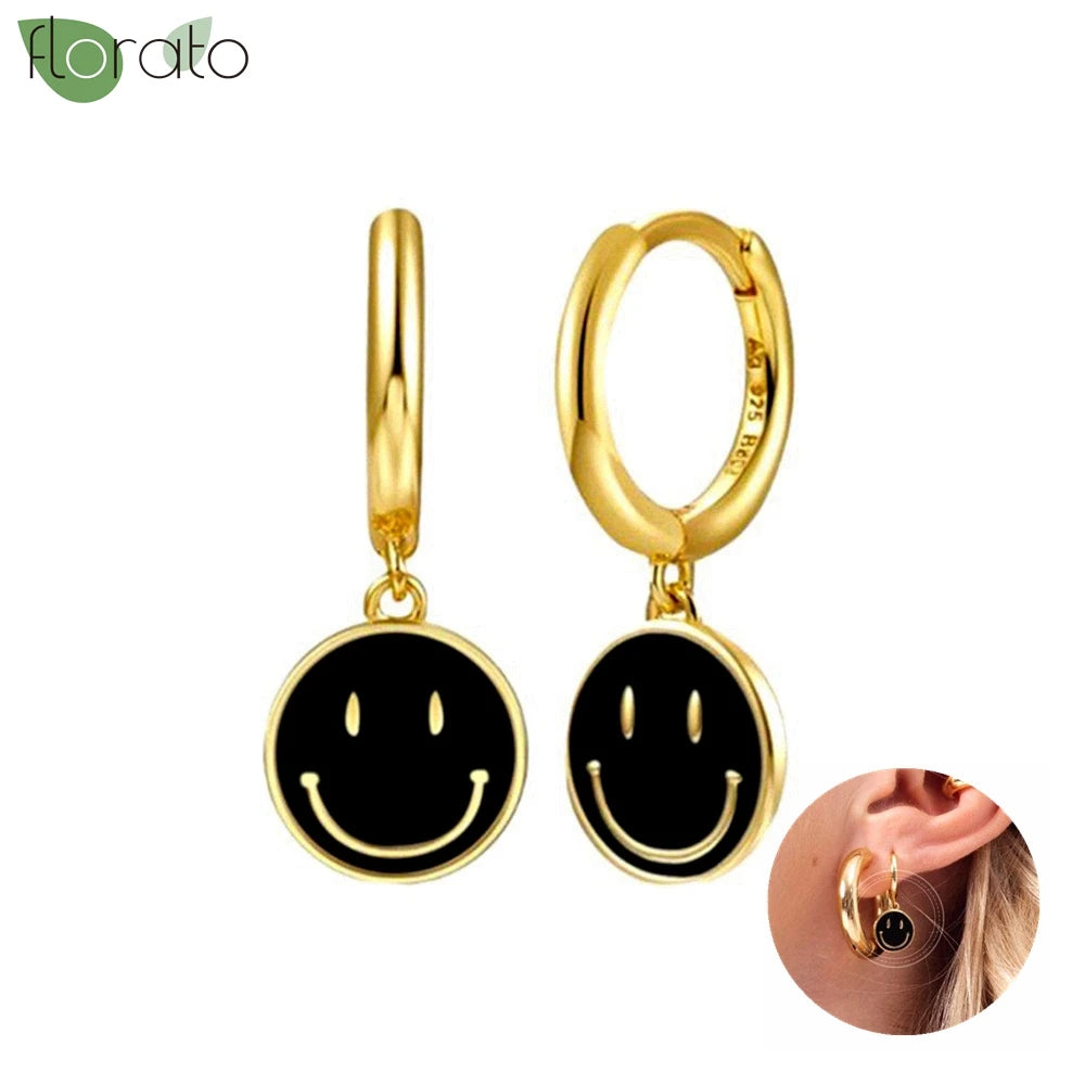 925 Sterling Silver Needle Fashion Round Pendant Small Earrings Luxury Gold Hoop Earrings for Women Premium Black Jewelry Gifts