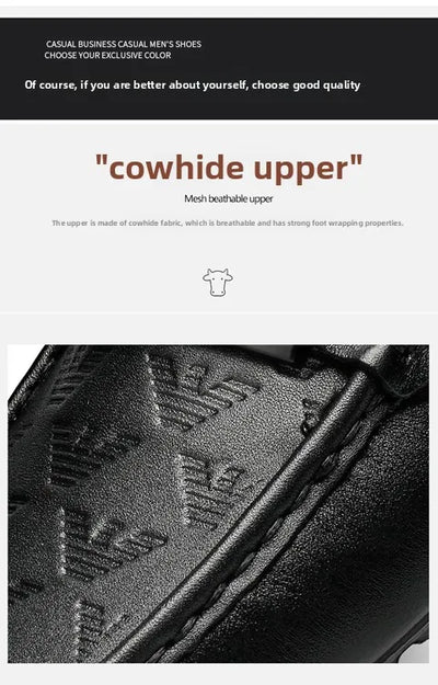High-end Top-grain Cowhide Korean-style Bean Shoes, Men's Genuine Leather Breathable Business Casual Leather Shoes, Men's Shoes