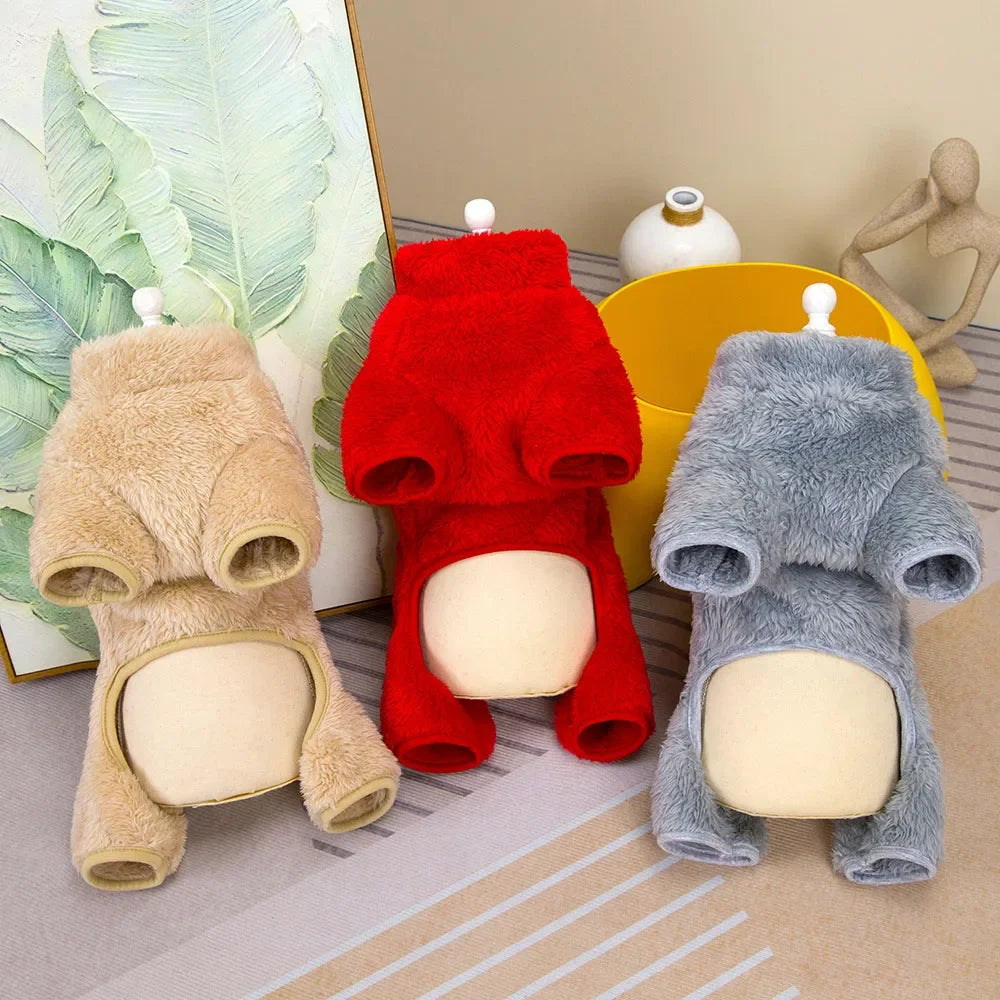 Winter Warm Pet Clothes Thick Warm Plush Dog Coat Jacket with Zipper for Small Dogs Cats Cozy Fleece Jumpsuit Chihuahua Costume