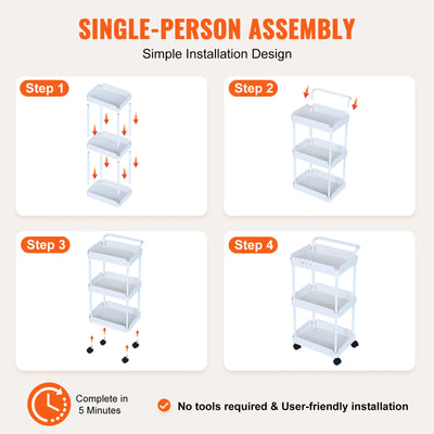 3-Tier Rolling Utility Cart Kitchen Cart with Lockable Wheels Multi-Functional Storage Trolley with Handle Movable