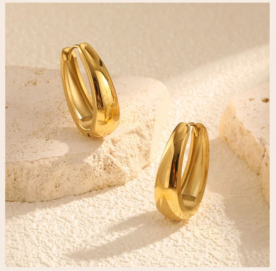 Oval Hoop Earrings for Women, Small Thick Geometic Earring Huggies, Gold Plated Hypoallergenic Minimalist Jewelry