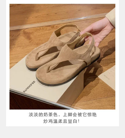 Flat with Slip-on Casual Modern Sandals Low Heel Solid 2025 High Quality Ladies Shoes Back Strap Roman Women's Sandals