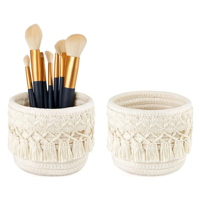 1Pcs Hand-woven Tassels Simple Nordic Cotton Rope Makeup Brush Stationery Pen Holder Storage Household Sundries Storage Basket