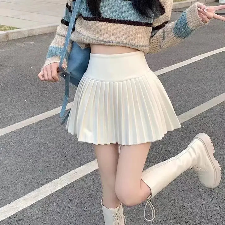 Women's High Waist Pleated Mini Skirt Summer A-Line White Anti Slip Design Skirt for Petite Figure Flattering Y2k Kawaii Skirts
