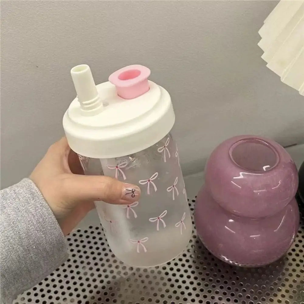 Portable 500ml Straw Cup Plastic Bowknot Cup With Lid Straw Large Capacity Water Bottle Juice Milk