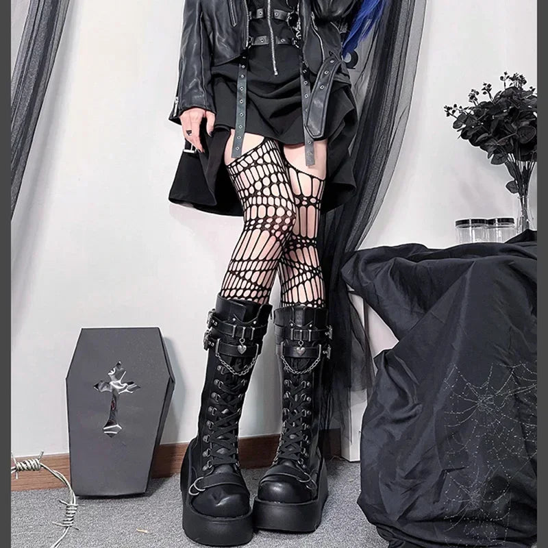 Metal Buckle Chunky Platform Punk Boots Women 2024 Winter Gothic Thick Bottom Knee High Boots Woman Black Wedges Cosplay Shoes