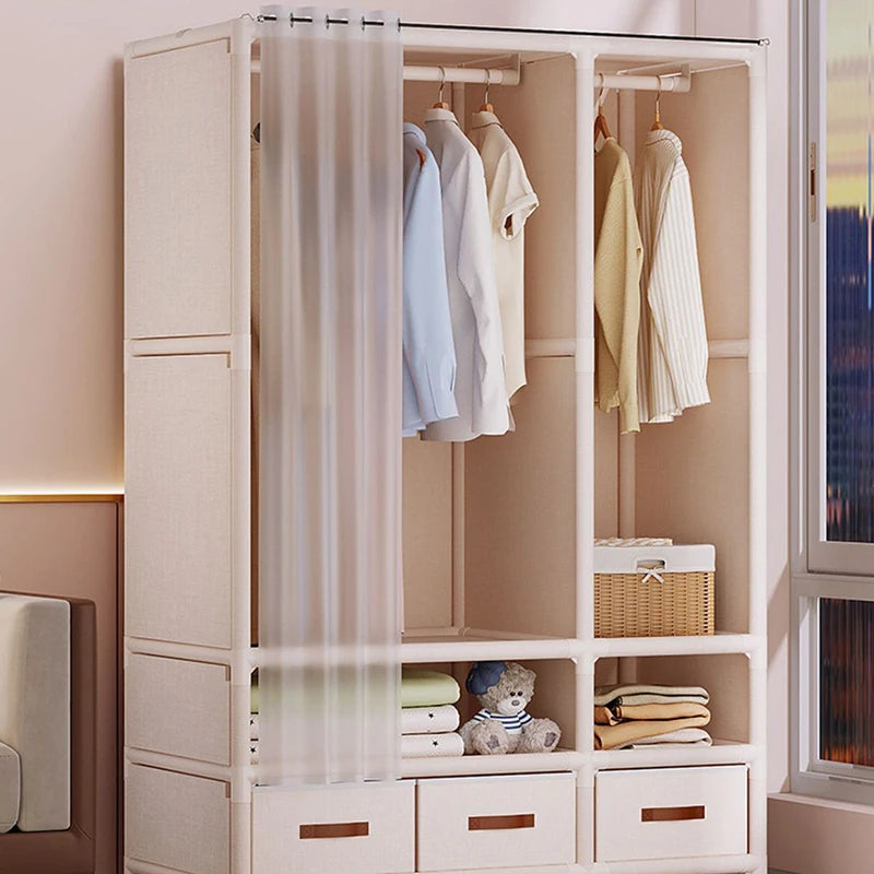 2024 New Wardrobe Household Bedroom Assembly Dustproof Wardrobe Rental Room With Drawer Storage Folding Simple Clothes Organizer