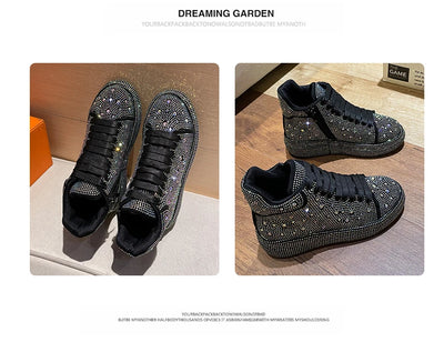 Fashion Sneakers Women Trend 2024 New Spring Autumn Platform Lace Up Rhinestone Women Casual Shoes Fashion Shiny Ladies Shoes