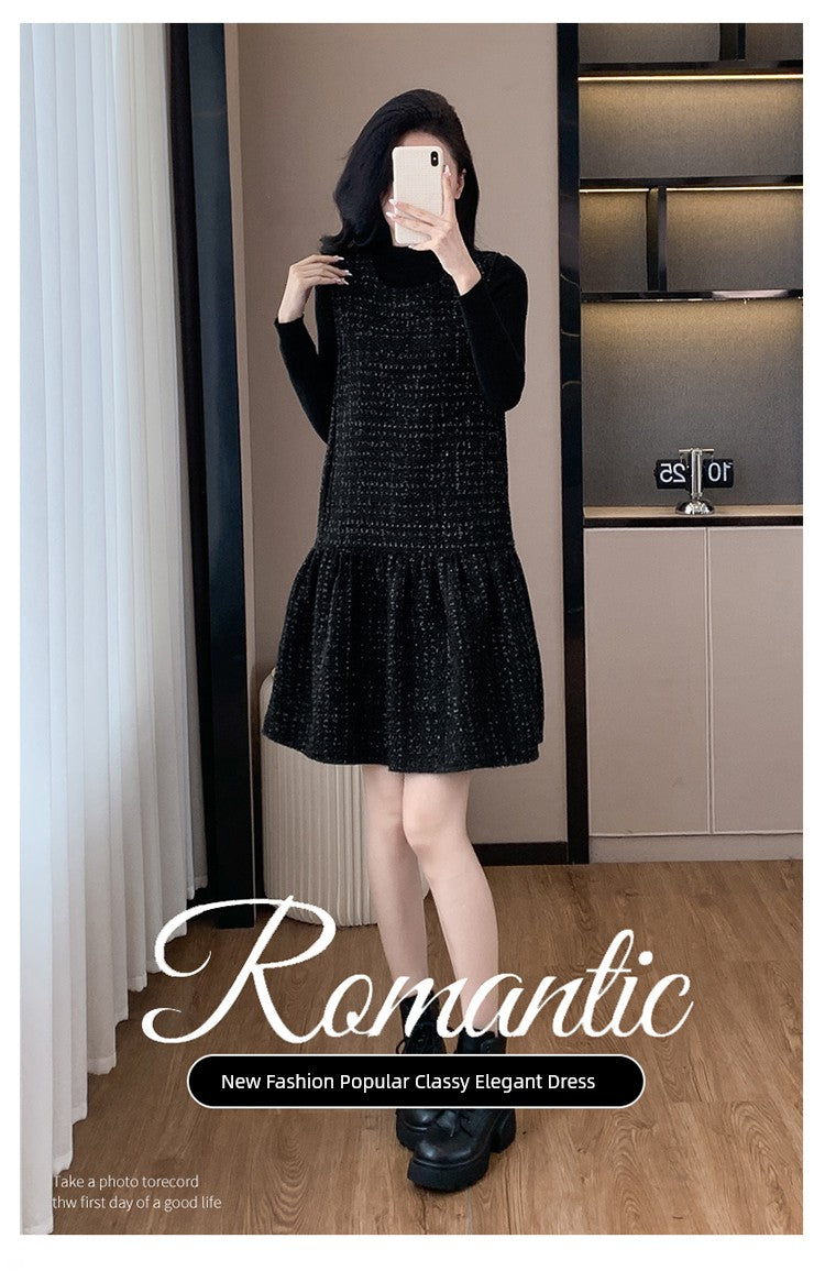 Woolen One piece Dress Women clothing Plus size Fat Mm2024 Autumn and Winter New Age-Reducing High end Western Style Fashion Woolen Vest Dress