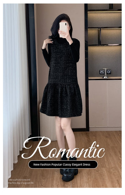 Woolen One piece Dress Women clothing Plus size Fat Mm2024 Autumn and Winter New Age-Reducing High end Western Style Fashion Woolen Vest Dress