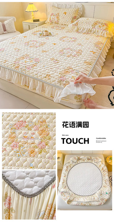 2025 New Single Bed Hat Korean Lace Bed Sheet Cover Chiffon Princess Wind Ins Cotton Four Seasons Bedspread Protective Cover