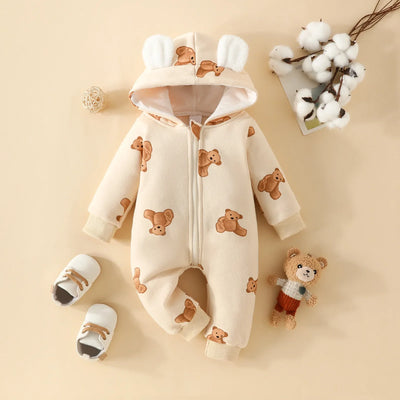 Prowow Cartoon Fox Baby Winter Clothes Romper Jumpsuit For Newborns Zipper Cute Ears Hooded Thicken Infant Overalls For Children
