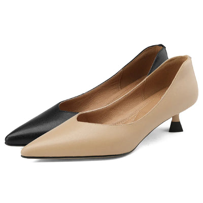 plus size 34-42 women's genuine leather 4.5cm kitten heel pointed toe slip-on pumps elegant ladies low heeled shoes