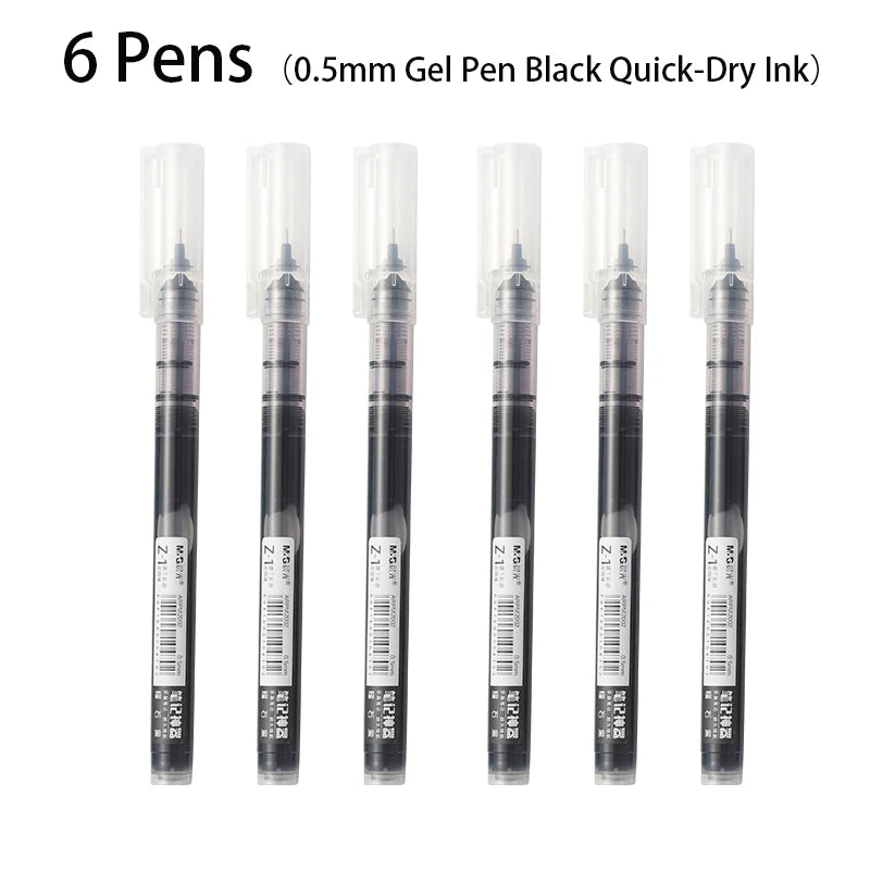 6pcs Color Gel Pen 0.5mm Black Glacier Blue Orange Purple Blue Green Pink Red Quick-drying Ink DIY Aesthetic Stationery supplies