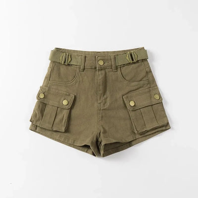 Women's Summer High Waisted Stretchy Denim Shorts Korean Cargo Style Slim Fit Ultra Short Hot Pants with Large Pockets for Dance