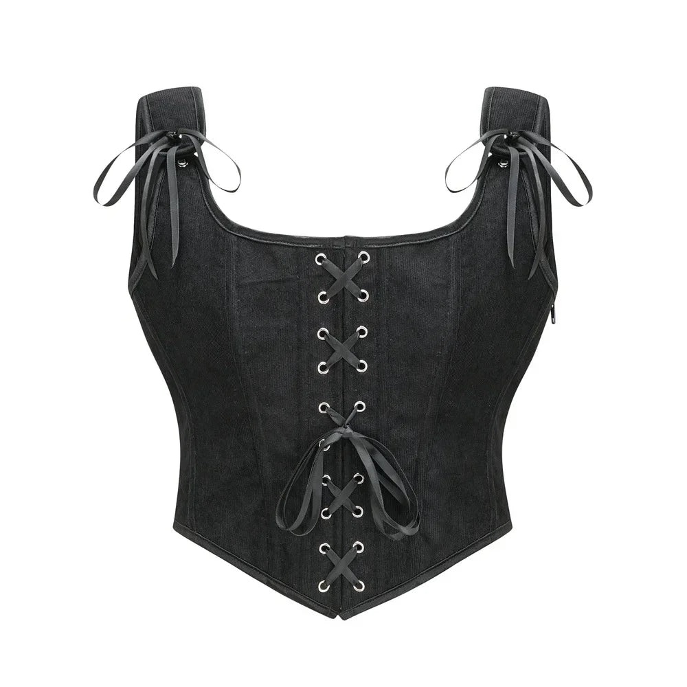Women's Retro Lace Up Corsets with Straps Steampunk Bustier Crop Top Women Body Shaper Slimming Vest
