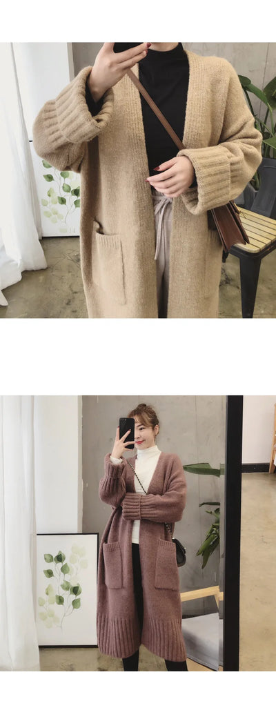 Autumn Winter Knitted Cardigan Women Sweater Jacket 2023 Elegant Vintage Loose Long Outerwear Maxi Y2k Sweater Coat Soft Jacket
