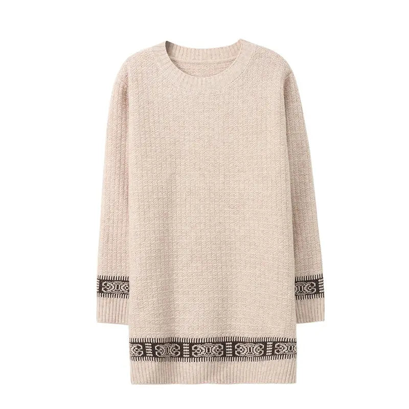 5XL Large Size Mid Length Knitted Sweater Women's Pullovers O-Neck Loose Knit Jumper Spring Autumn All-match Casual Sweaters