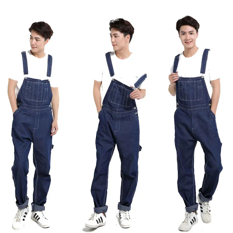 Men's Overalls Jumpsuit Large Size Strap Straight Blue Jeans With 7 Pockets
