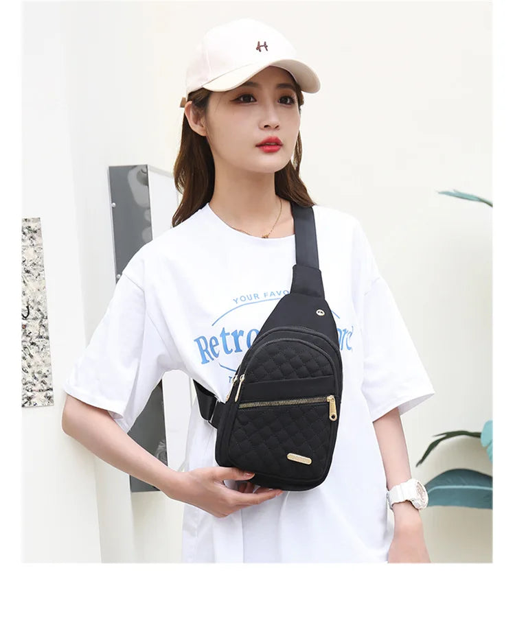 Women Chest Bag Simple Ladies Crossbody Bag Small Sling Backpack Fashion Large Capacity Waterproof Sling Bag with Headphone Jack