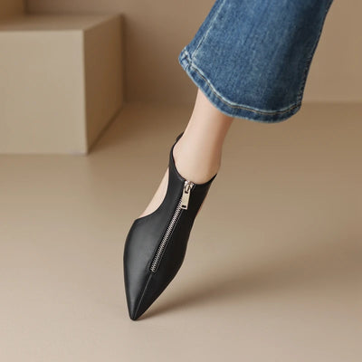 Kaky's new pointed hollow mesh oversized high New Pointed Zipper Cowhide Mid Heel Hollow out Women's Single Shoe High Top Shoes