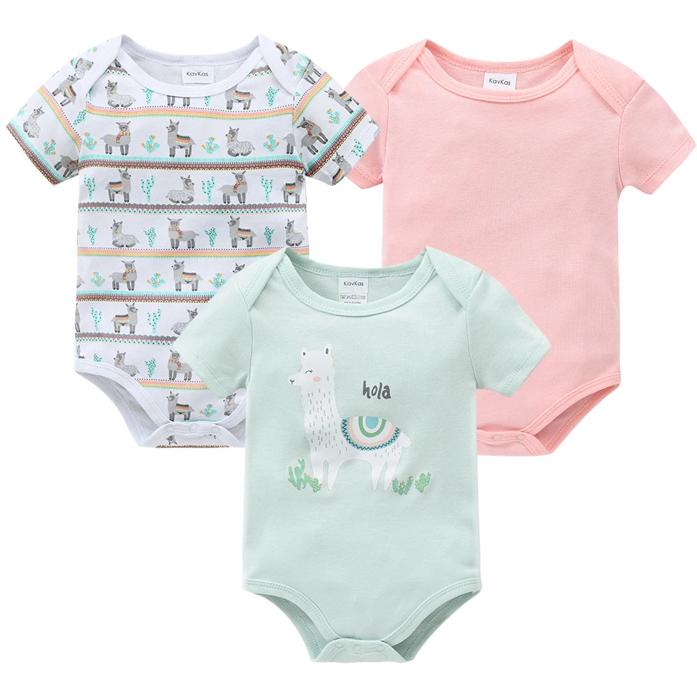 3 Pcs/set Baby Girls Rompers Elephant Cute Print Girls Bodysuit Pink Summer Short Sleeve Jumpsuit 100% Cotton Soft Baby Clothes