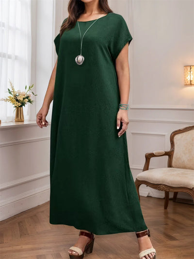 GIBSIE Plus Size Women's Round Neck Elegant Long Dress Summer Short Sleeved Fashion Loose Female Solid Casual Maxi Dresses 2025