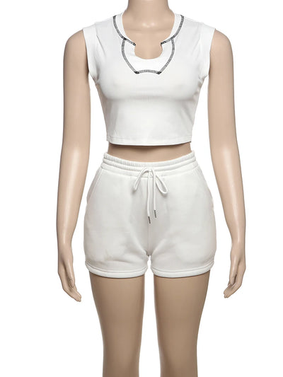 Weird Puss Casual Sporty 2 Piece Set Summer Women Tracksuit Basic Plain Vest+Cycling Shorts Matching Skinny Streetwear Outfits