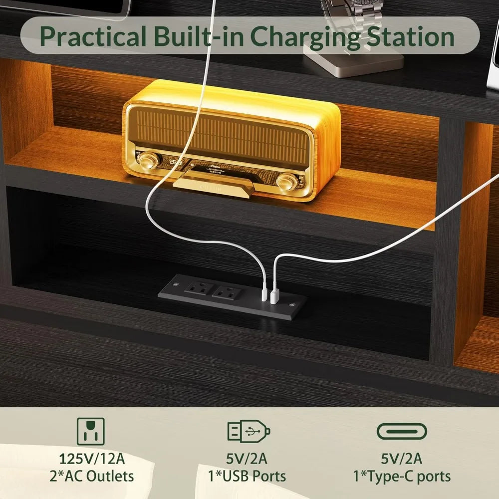 King Size Storage Bed Frame – 6 Built-In Drawers, Wooden Headboard & LED Lights with Charging Station