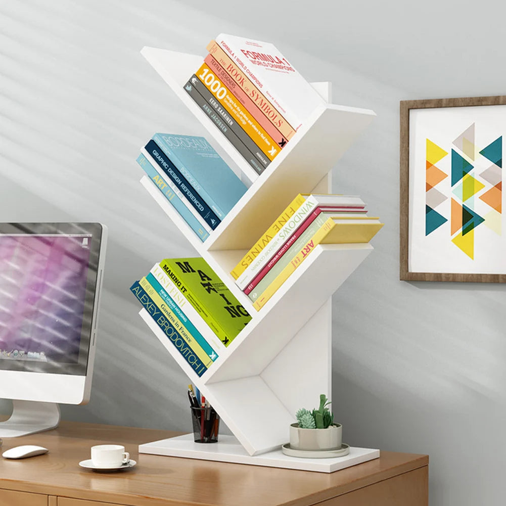 Rustic Standing Tree Bookshelf Wood Display Rack For Home Office Decoration Storage Organizer Shelf Bookcase