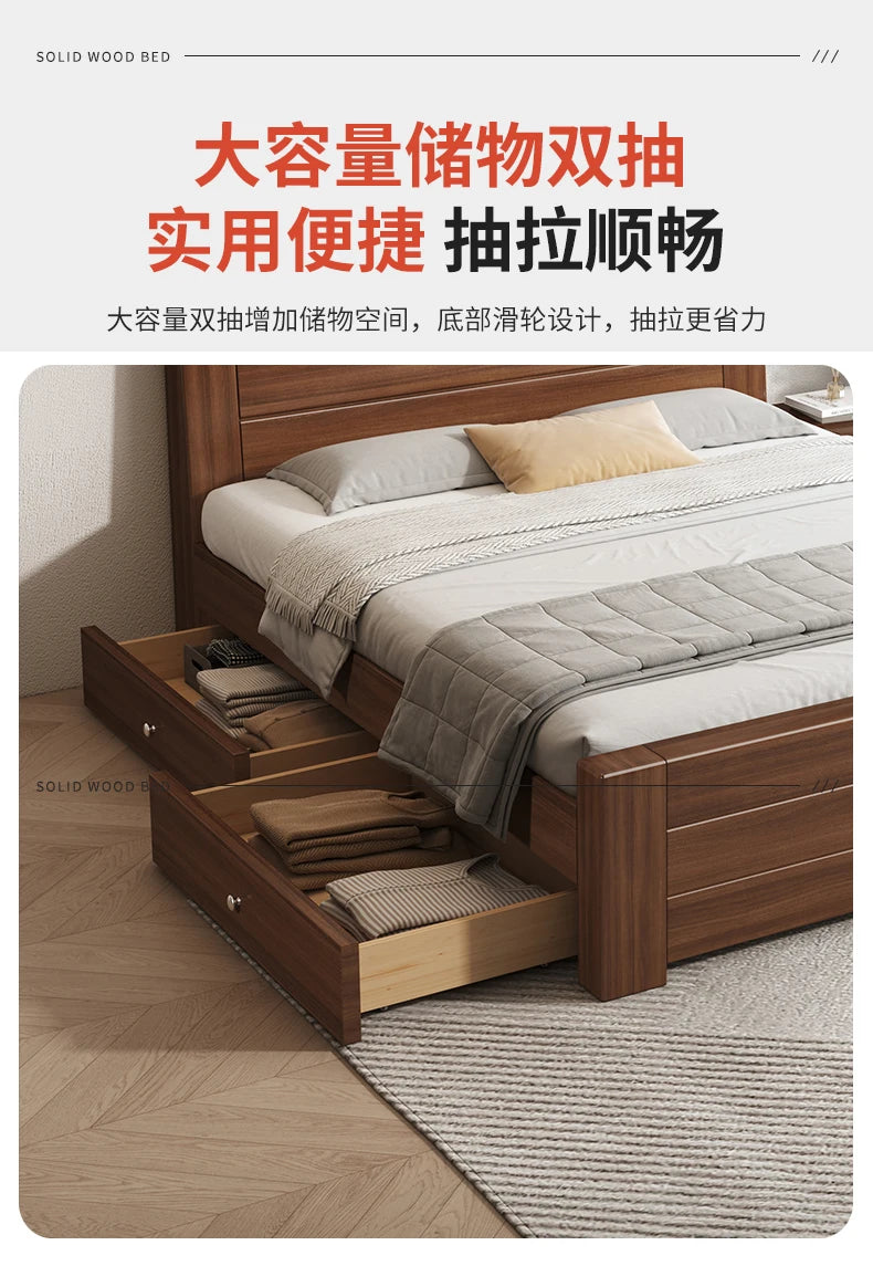 Wooden Cheap Storage Bed Bedroom Elegant Pretty Luxury Full Size Frame Bed Bases Queen Home Cama Box Casal House Accessories