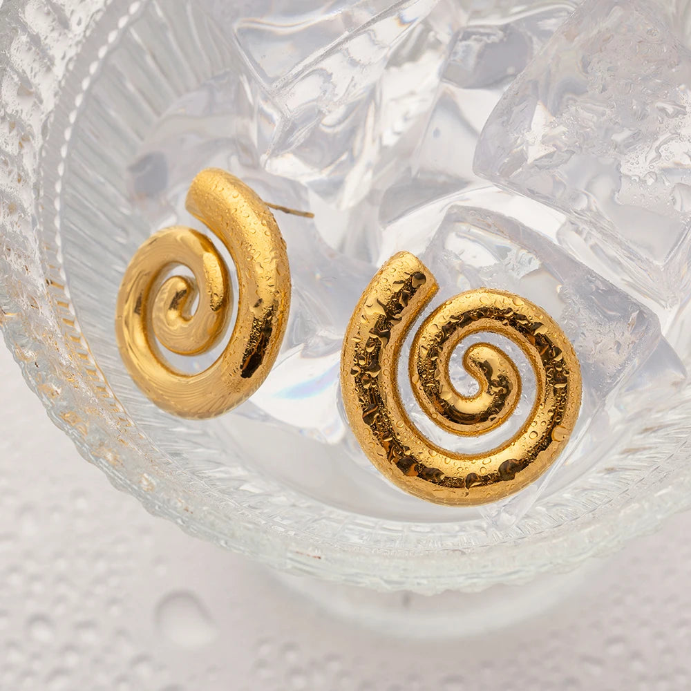 Youthway Stainless Steel Glossy Spiral Hollow Hoop Earrings 18K Gold Plated Exquisite Women's Accessories Jewelry Gift