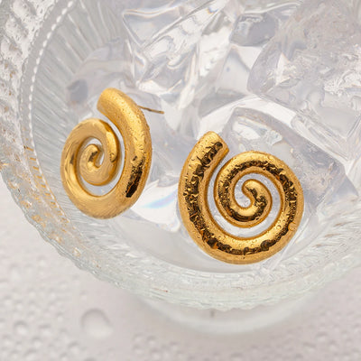 Youthway Stainless Steel Glossy Spiral Hollow Hoop Earrings 18K Gold Plated Exquisite Women's Accessories Jewelry Gift