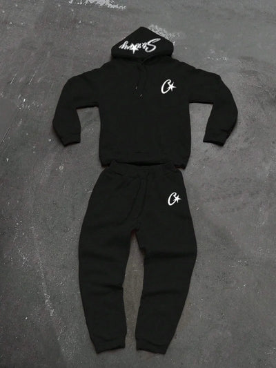 Y2K Unisex White Hoodie and Jogger Set, Casual Sportswear, Comfortable Sweatshirt and Pants, Trendy Outfit for Men and Women