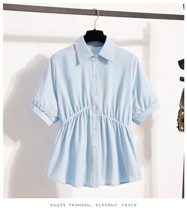Plus Size Polo Shirt Women Summer 2025 New Korean Style Large Size Loose Chiffon Blouse Women Slim Waist Casual Tops Female