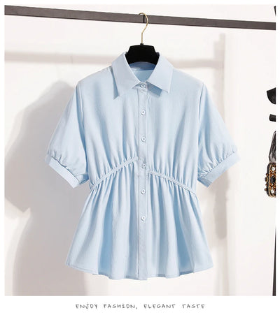 Plus Size Polo Shirt Women Summer 2025 New Korean Style Large Size Loose Chiffon Blouse Women Slim Waist Casual Tops Female