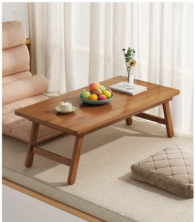 Versatile Foldable Coffee Table - Brown, Bamboo Top, Contemporary Style for Bay Window, Balcony, or Study Area