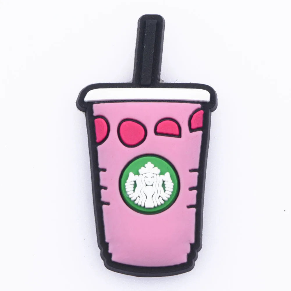 1pc Cute Cartoon Cat Coffee Cup PVC Shoe Charms Buckle Clogs Accessories for Girls Sandals Decoration Kids Gift