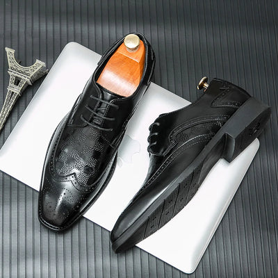 High End Brand Interview Office Business Shoes British Style Blue Brogue Shoes Massage Soles Men's Wedding Square Toe Shoes