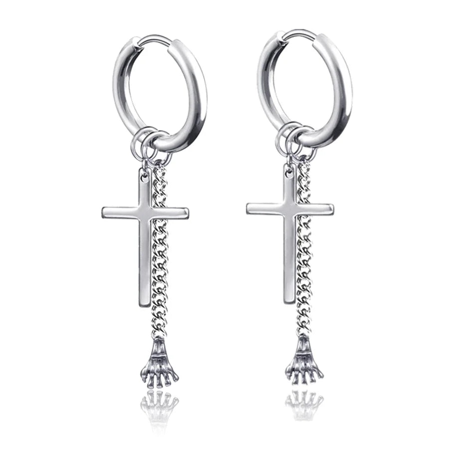 New Punk Stainless Steel Chain Hoop Earrings For Women Men 2023 Trendy Goth Pop Hip Hop Pendants Ear Jewelry Accessories Earring