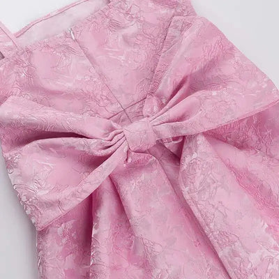 Townlike Jacquard Waist Wrap A-line Dress Women Spaghetti Strap 2025 Spring Summer Dress Bow Nightclub Sexy Party Dresses