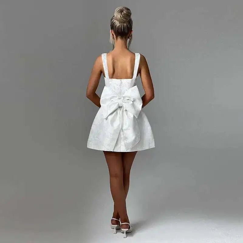 Townlike Jacquard Waist Wrap A-line Dress Women Spaghetti Strap 2025 Spring Summer Dress Bow Nightclub Sexy Party Dresses