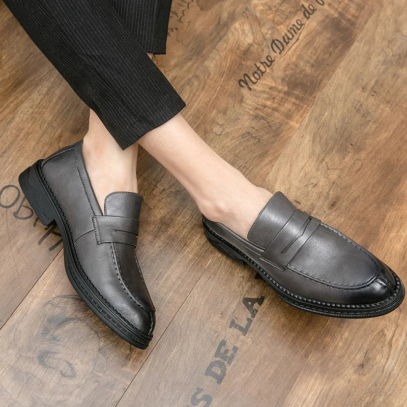 Premium Silver Business Shoes Men's Oxford Shoes Leather Brand Loafers Slip On High Quality Wedding Shoes Soft Sole Dress Shoes