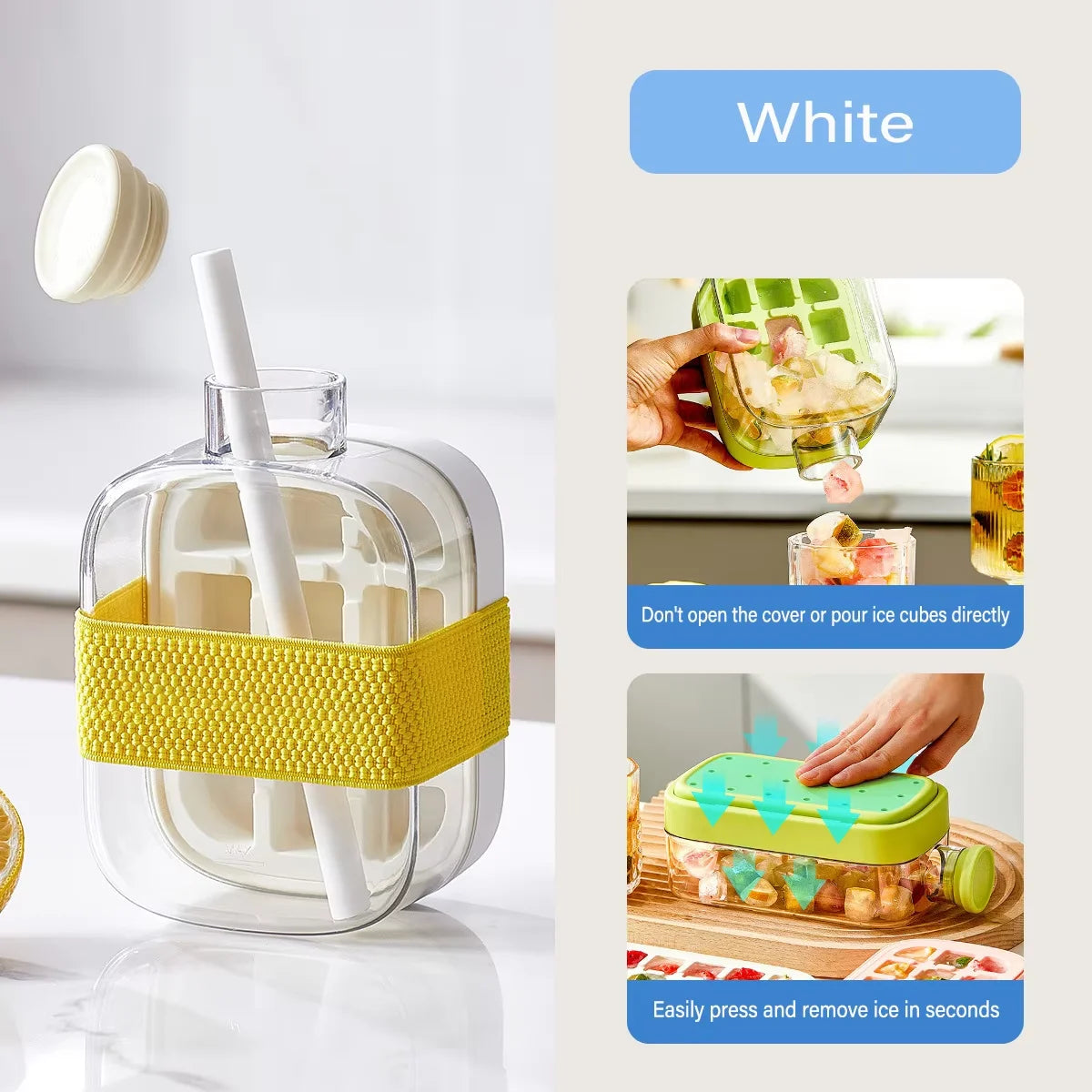 12 Grids Pressing Ice Cube Tray Block Mold 500ML Water Bottle With Straw Ice Making Mold Kitchen Tool Household Sealed Ice Maker