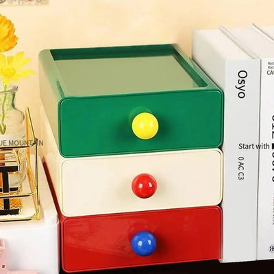 Large Capacity Desk Organizer Box Dopamine Dust-proof Cosmetics Storage Box Stackable Desktop Storage Boxes Drawer Home Office