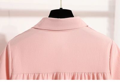 Plus Size Polo Shirt Women Summer 2025 New Korean Style Large Size Loose Chiffon Blouse Women Slim Waist Casual Tops Female